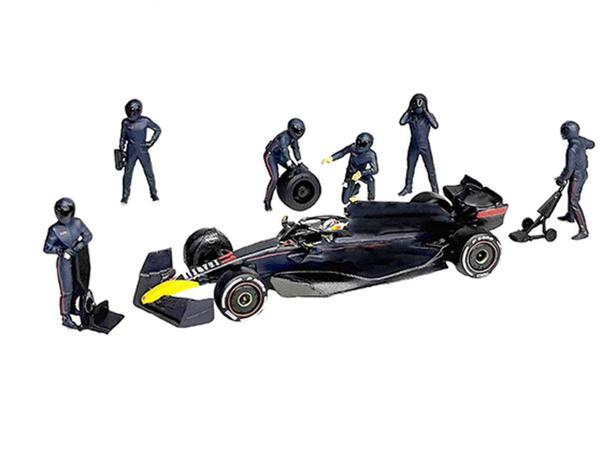 "Formula Pit Crew – Team Blue" 6 piece Diecast Figure Set (6 Figures) Limited Edition for 1/64 Scale Models by American Diorama LuxuryLifeWay Online Store