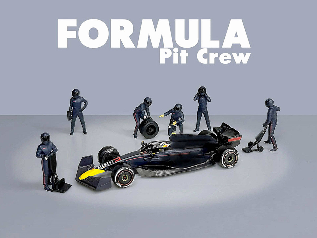 "Formula Pit Crew – Team Blue" 6 piece Diecast Figure Set (6 Figures) Limited Edition for 1/64 Scale Models by American Diorama LuxuryLifeWay Online Store