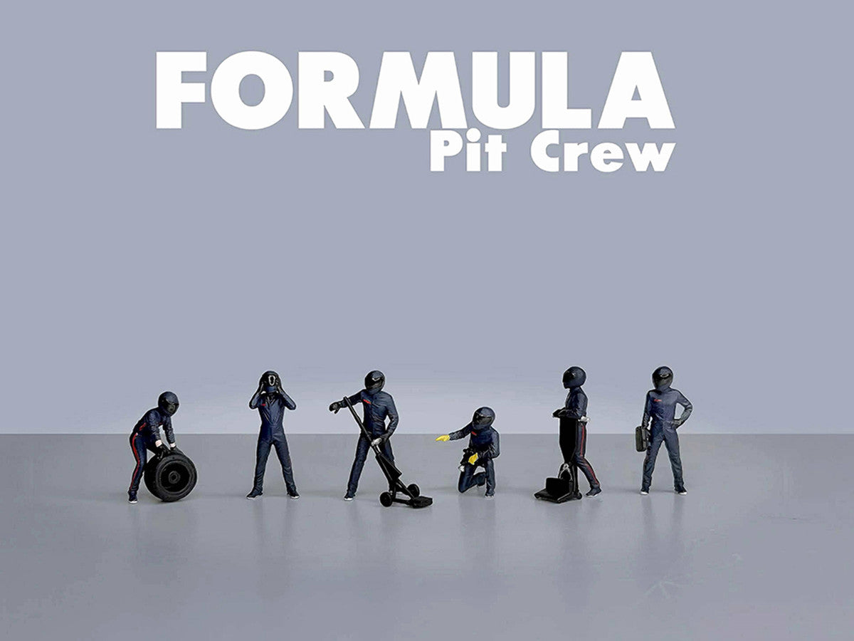 "Formula Pit Crew – Team Blue" 6 piece Diecast Figure Set (6 Figures) Limited Edition for 1/64 Scale Models by American Diorama LuxuryLifeWay Online Store