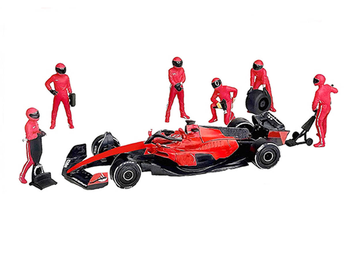 "Formula Pit Crew – Team Red" 6 piece Diecast Figure Set (6 Figures) Limited Edition for 1/64 Scale Models by American Diorama LuxuryLifeWay Online Store