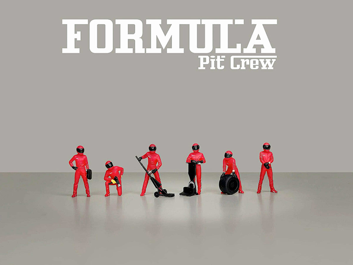 "Formula Pit Crew – Team Red" 6 piece Diecast Figure Set (6 Figures) Limited Edition for 1/64 Scale Models by American Diorama LuxuryLifeWay Online Store