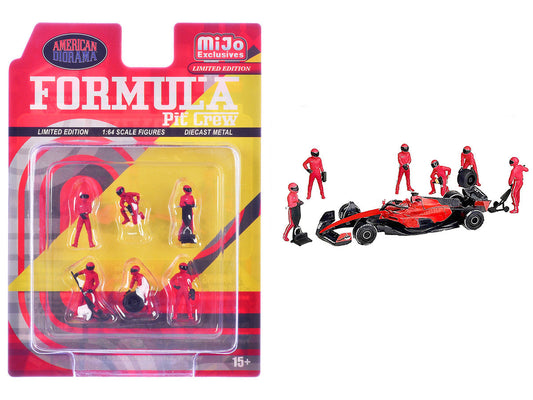 "Formula Pit Crew – Team Red" 6 piece Diecast Figure Set (6 Figures) Limited Edition for 1/64 Scale Models by American Diorama LuxuryLifeWay Online Store