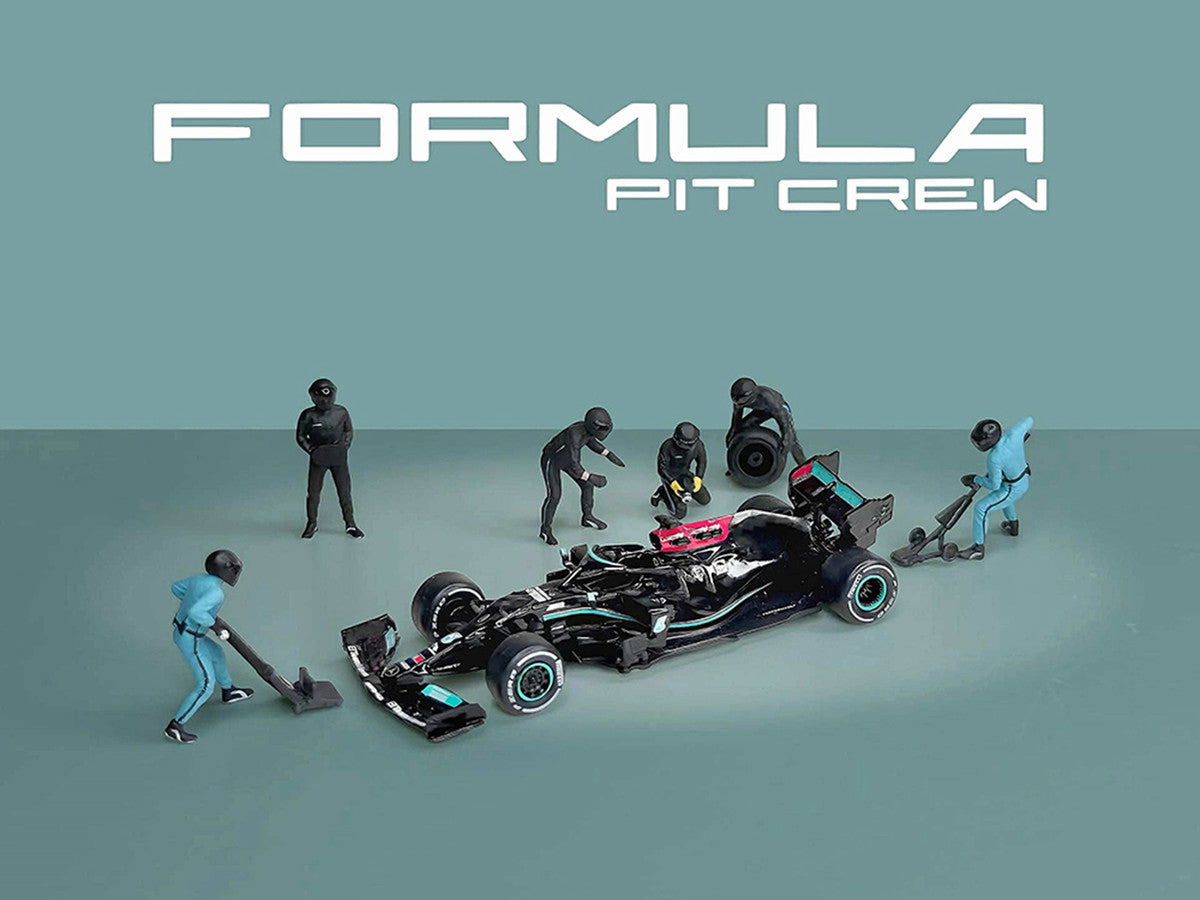 "Formula Pit Crew – Team Black" 6 piece Diecast Figure Set (6 Figures) Limited Edition for 1/64 Scale Models by American Diorama LuxuryLifeWay Online Store