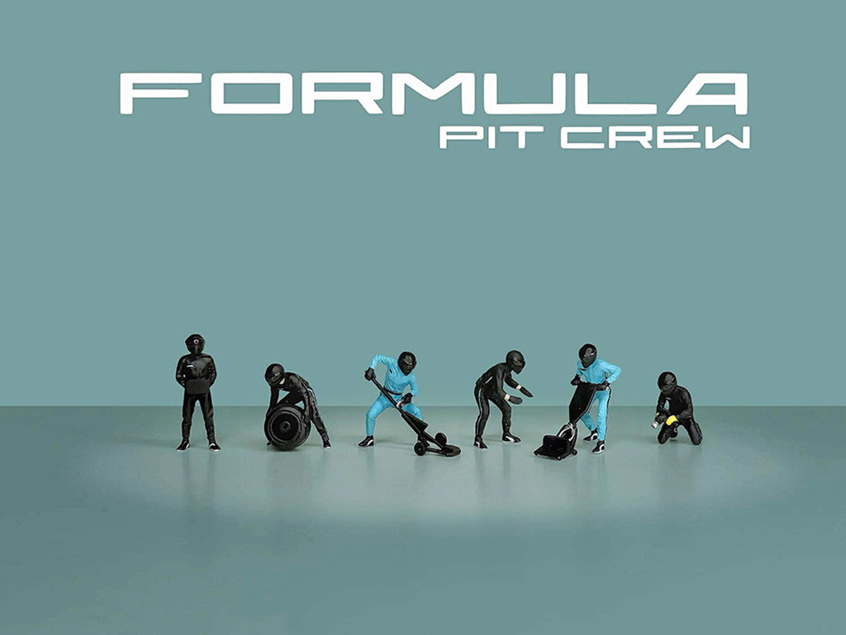 "Formula Pit Crew – Team Black" 6 piece Diecast Figure Set (6 Figures) Limited Edition for 1/64 Scale Models by American Diorama LuxuryLifeWay Online Store