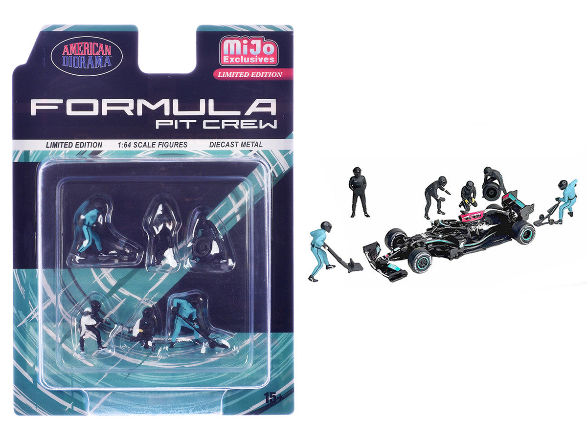 "Formula Pit Crew – Team Black" 6 piece Diecast Figure Set (6 Figures) Limited Edition for 1/64 Scale Models by American Diorama LuxuryLifeWay Online Store
