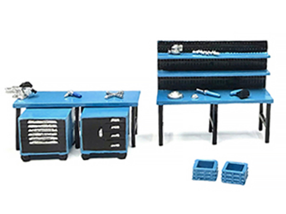 "Metal Tools" Set A Blue of 14 Pieces Limited Edition for 1/64 Scale Models by American Diorama LuxuryLifeWay Online Store