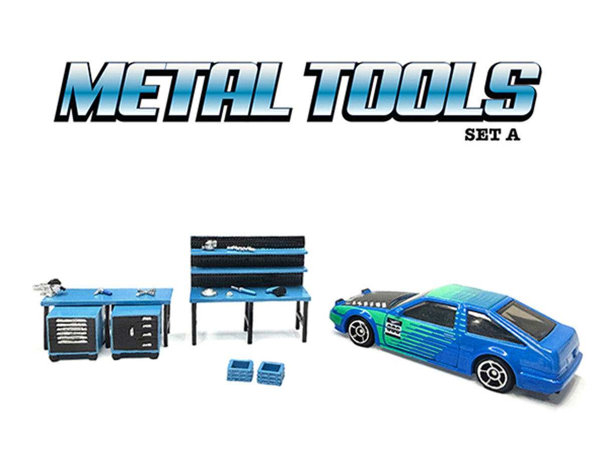 "Metal Tools" Set A Blue of 14 Pieces Limited Edition for 1/64 Scale Models by American Diorama LuxuryLifeWay Online Store