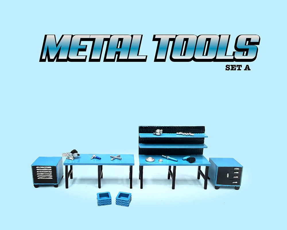 "Metal Tools" Set A Blue of 14 Pieces Limited Edition for 1/64 Scale Models by American Diorama LuxuryLifeWay Online Store
