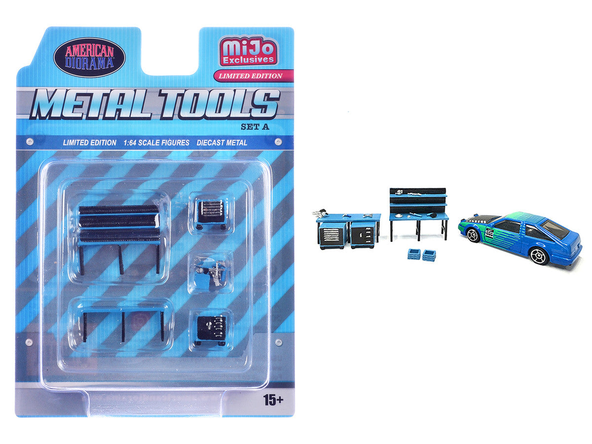 "Metal Tools" Set A Blue of 14 Pieces Limited Edition for 1/64 Scale Models by American Diorama LuxuryLifeWay Online Store