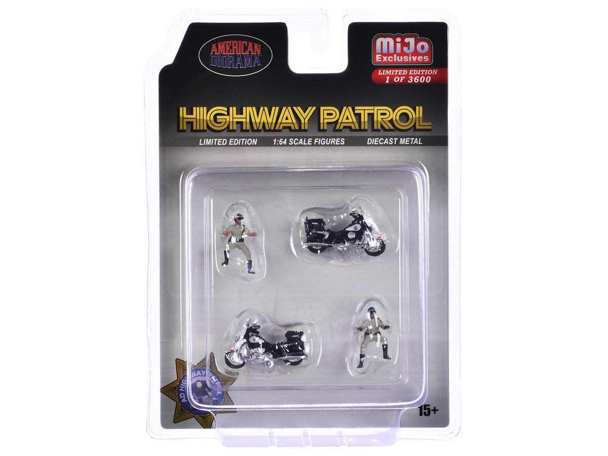 "Highway Patrol" 4 piece Diecast Figure Set (2 Figures 2 Motorcycles) Limited Edition to 3600 pieces Worldwide for 1/64 Scale Models by American Diorama LuxuryLifeWay Online Store