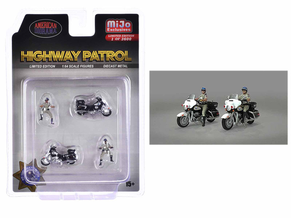 "Highway Patrol" 4 piece Diecast Figure Set (2 Figures 2 Motorcycles) Limited Edition to 3600 pieces Worldwide for 1/64 Scale Models by American Diorama LuxuryLifeWay Online Store
