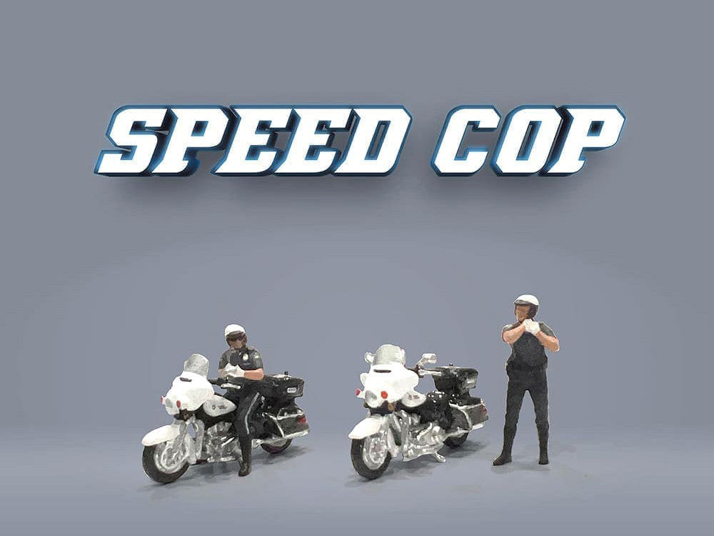 "Speed Cop" 4 piece Diecast Figure Set (2 Figures 2 Motorcycles) Limited Edition for 1/64 Scale Models by American Diorama LuxuryLifeWay Online Store