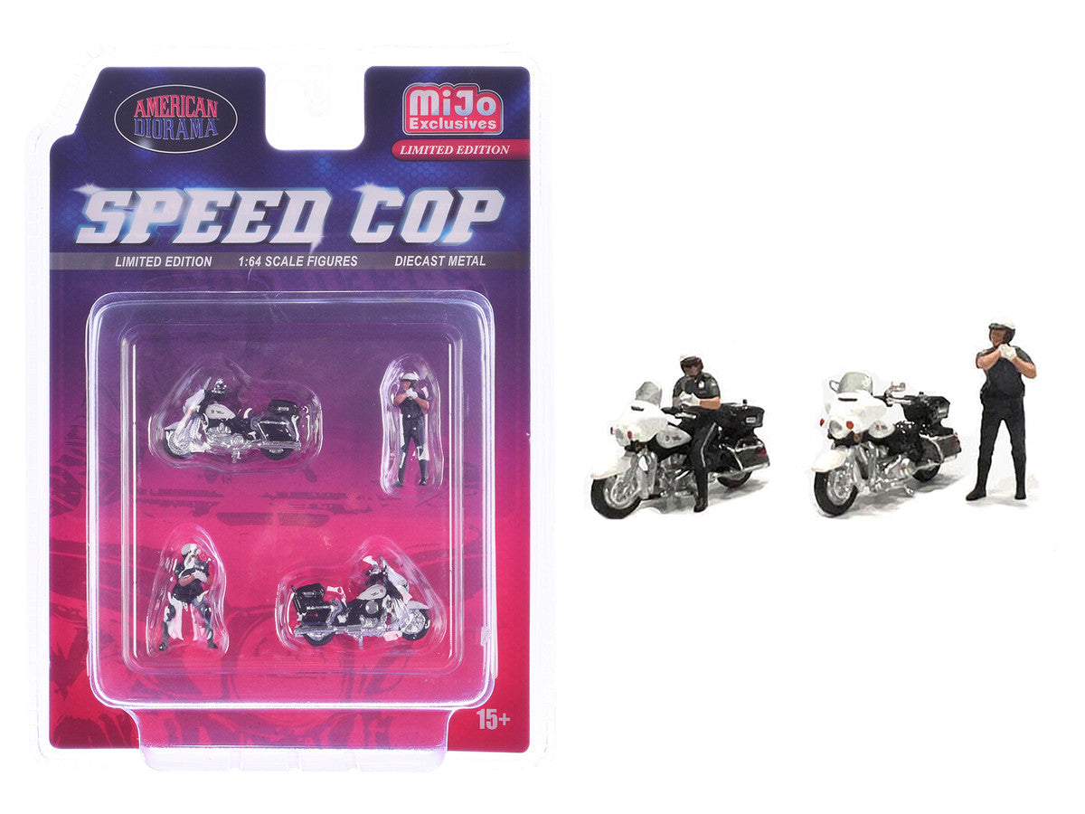 "Speed Cop" 4 piece Diecast Figure Set (2 Figures 2 Motorcycles) Limited Edition for 1/64 Scale Models by American Diorama LuxuryLifeWay Online Store