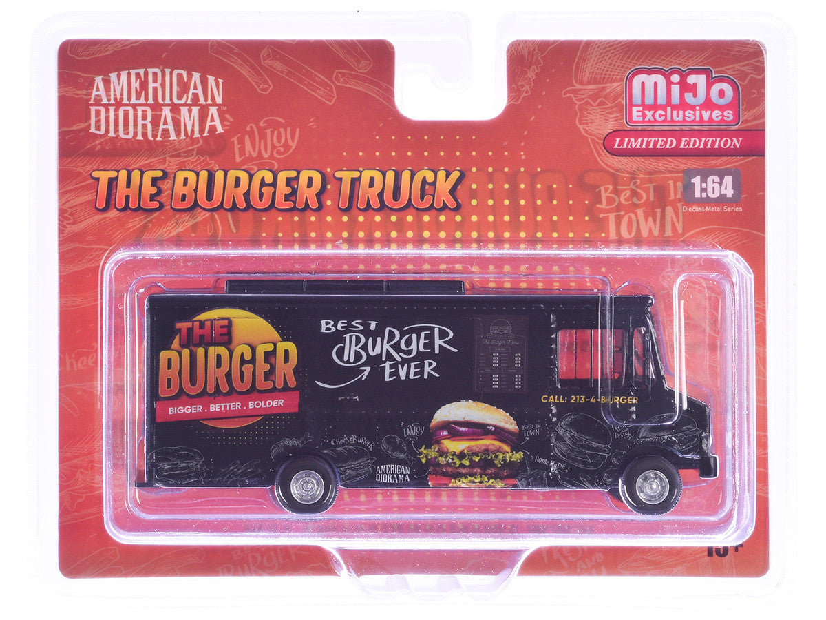 Food Truck "The Burger Truck" Black with Graphics 1/64 Diecast Model by American Diorama LuxuryLifeWay Online Store