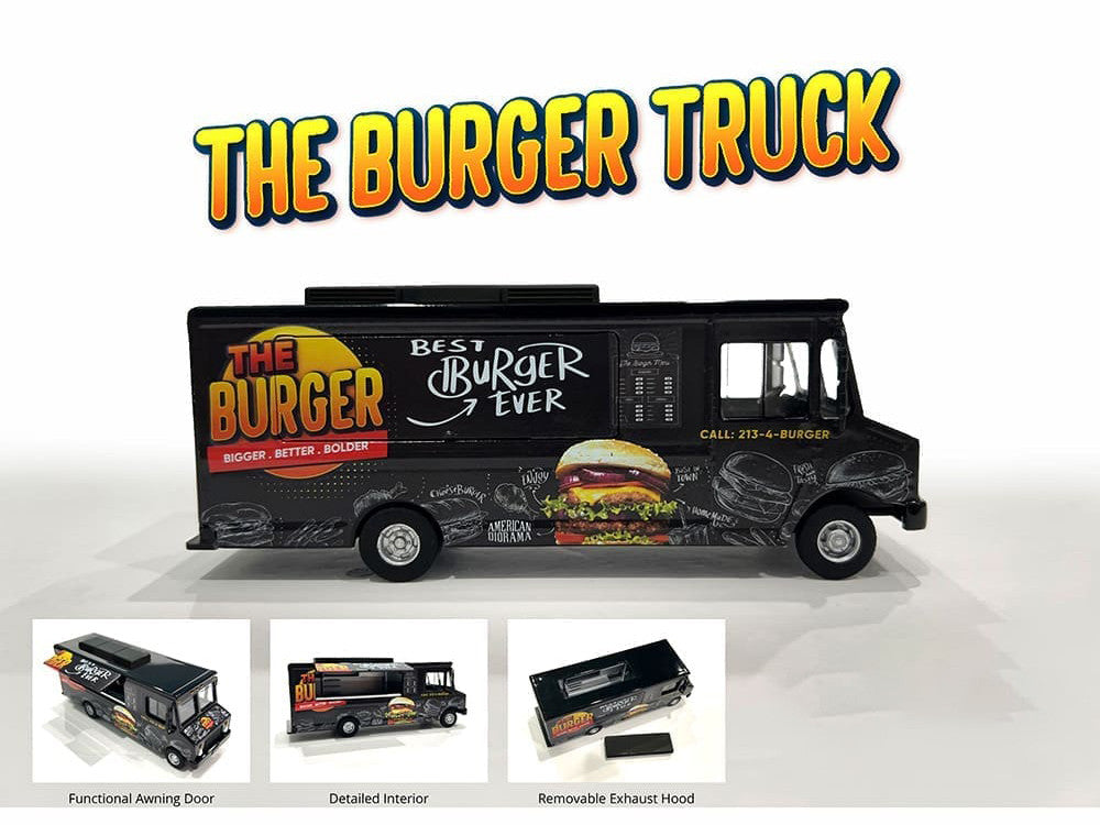 Food Truck "The Burger Truck" Black with Graphics 1/64 Diecast Model by American Diorama LuxuryLifeWay Online Store