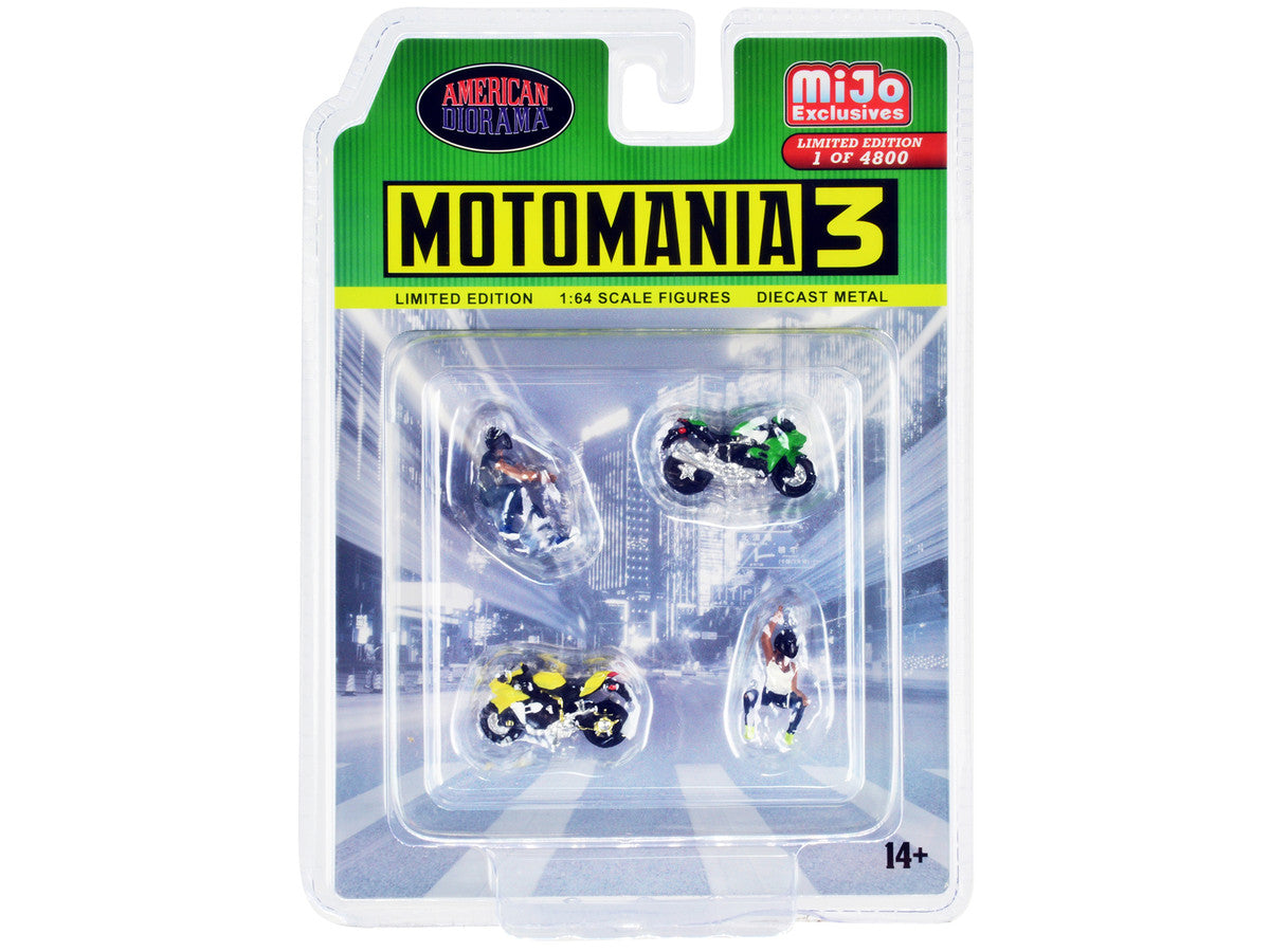 "Motomania 3" 4 piece Diecast Set (2 Figures and 2 Motorcycles) Limited Edition to 4800 pieces Worldwide for 1/64 Scale Models by American Diorama LuxuryLifeWay Online Store