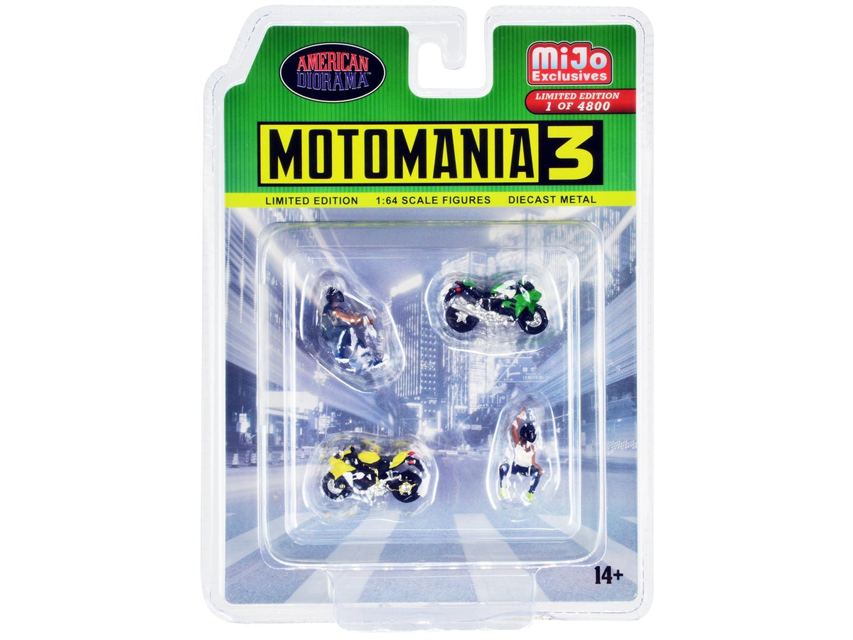 "Motomania 3" 4 piece Diecast Set (2 Figures and 2 Motorcycles) Limited Edition to 4800 pieces Worldwide for 1/64 Scale Models by American Diorama LuxuryLifeWay Online Store
