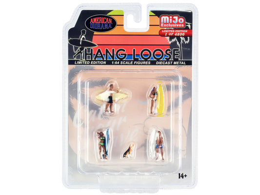 "Hang Loose" 5 piece Diecast Set (4 Surfer Figures and 1 Dog) Limited Edition to 4800 pieces Worldwide for 1/64 Scale Models by American Diorama LuxuryLifeWay Online Store