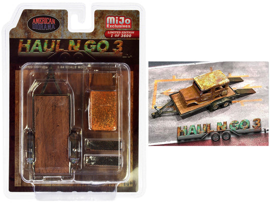 "Haul N Go 3" 4 piece Diecast Model Set (1 Flatbed Trailer 1 Abandoned Car 2 Ramps) Limited Edition to 3600 pieces Worldwide for 1/64 scale models by American Diorama LuxuryLifeWay Online Store