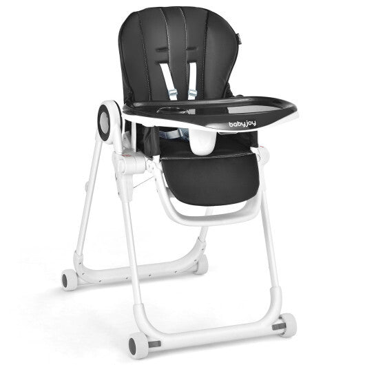Baby High Chair Foldable Feeding Chair with 4 Lockable Wheels-Black LuxuryLifeWay Online Store