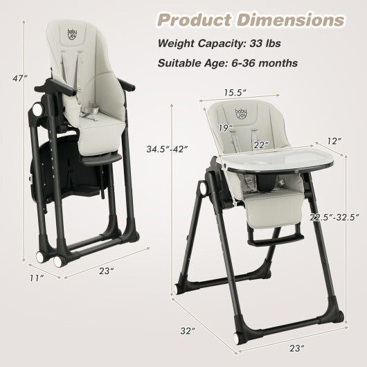 4-in-1 Baby High Chair with 6 Adjustable Heights-Gray - Color: Gray LuxuryLifeWay Online Store
