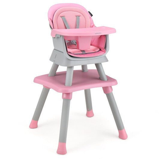 6-in-1 Convertible Baby High Chair with Adjustable Removable Tray-Pink - Color: Pink LuxuryLifeWay Online Store