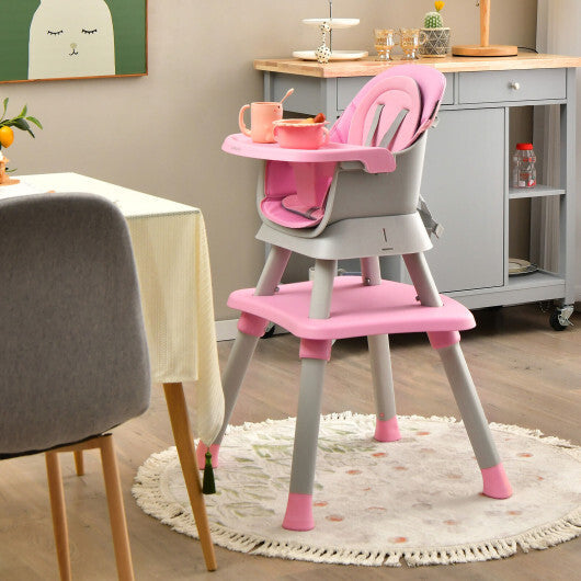 6-in-1 Convertible Baby High Chair with Adjustable Removable Tray-Pink - Color: Pink LuxuryLifeWay Online Store
