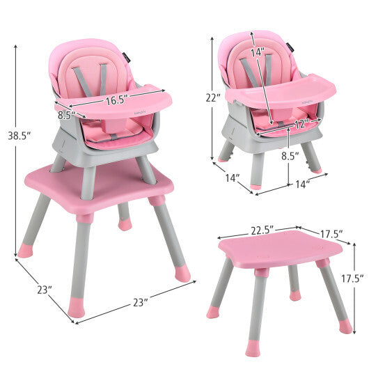 6-in-1 Convertible Baby High Chair with Adjustable Removable Tray-Pink - Color: Pink LuxuryLifeWay Online Store
