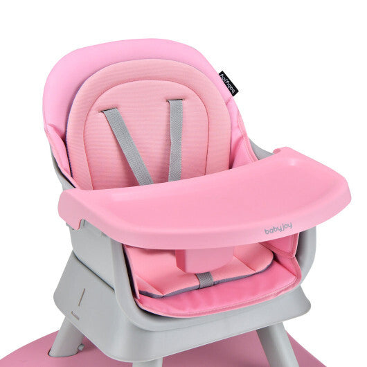 6-in-1 Convertible Baby High Chair with Adjustable Removable Tray-Pink - Color: Pink LuxuryLifeWay Online Store