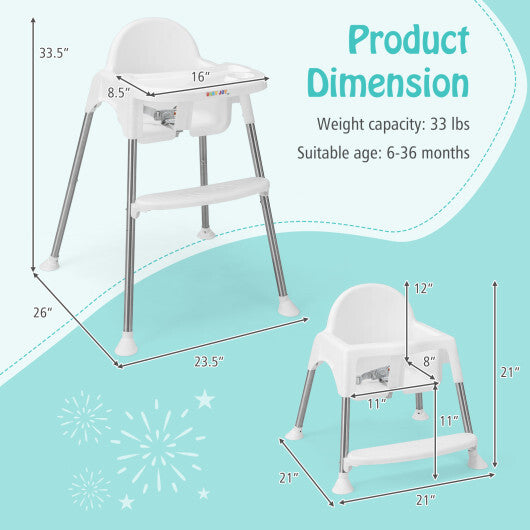 4-in-1 Convertible Baby High Chair with Removable Double Tray-White - Color: White LuxuryLifeWay Online Store