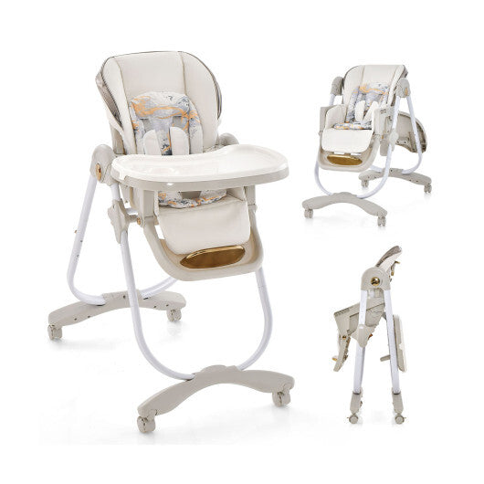 Folding Baby Dining High Chair with Adjustable Height and Recline-Gray LuxuryLifeWay Online Store