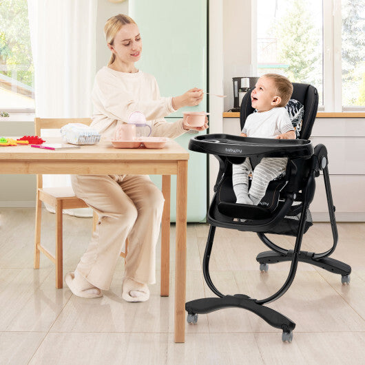 Multifunctional Folding Baby High Chair with Rolling Wheels and Adjustable Height-Pink LuxuryLifeWay Online Store