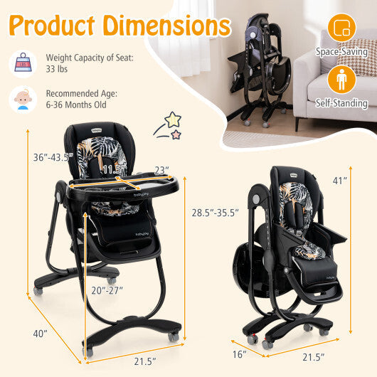 Multifunctional Folding Baby High Chair with Rolling Wheels and Adjustable Height-Pink LuxuryLifeWay Online Store