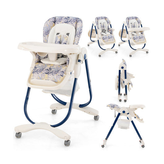 Multifunctional Folding Baby High Chair with Rolling Wheels and Adjustable Height-Pink LuxuryLifeWay Online Store