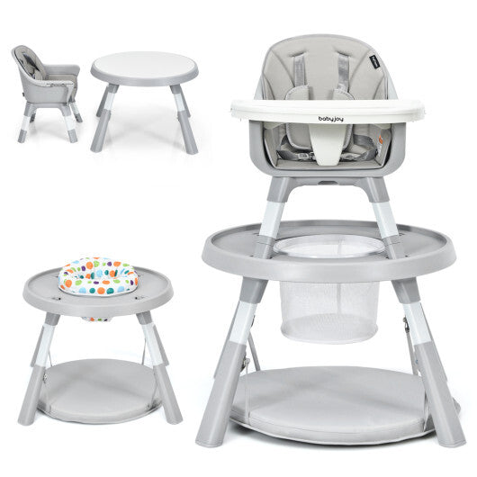 5-in-1 Baby Highchair with Height Adjustable and 2-Tier Tray Storage Busket-Gray LuxuryLifeWay Online Store
