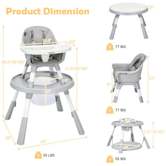 5-in-1 Baby Highchair with Height Adjustable and 2-Tier Tray Storage Busket-Gray LuxuryLifeWay Online Store