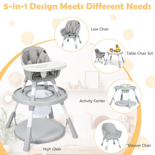 5-in-1 Baby Highchair with Height Adjustable and 2-Tier Tray Storage Busket-Gray LuxuryLifeWay Online Store