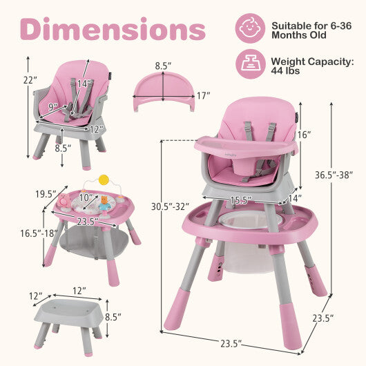 16-in-1 Baby High Chair with Activity Center and Booster Seat for Babies and Toddlers-Pink - Color: Pink LuxuryLifeWay Online Store