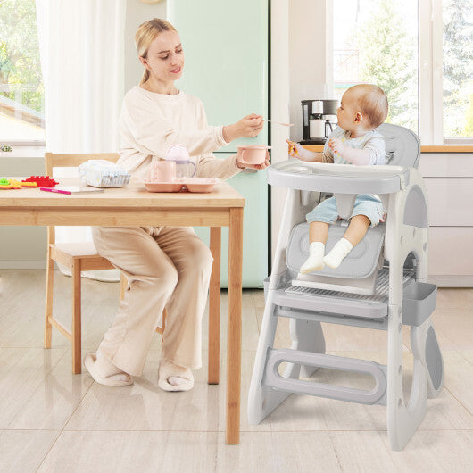 Convertible Baby High Chair with Double-layer Tray and Adjustable Backrest-Pink LuxuryLifeWay Online Store