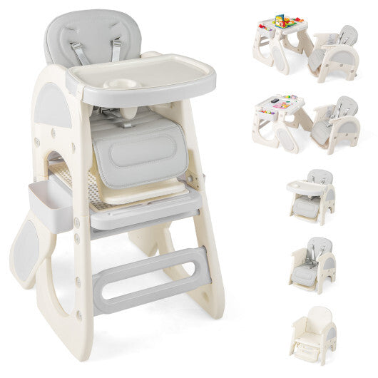 Convertible Baby High Chair with Double-layer Tray and Adjustable Backrest-Pink LuxuryLifeWay Online Store