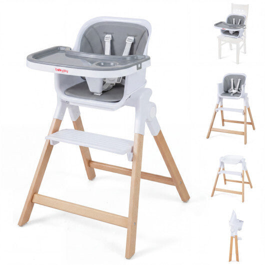 4-in-1 Convertible Baby High Chair with Detachable and Adjustable Tray-Beige