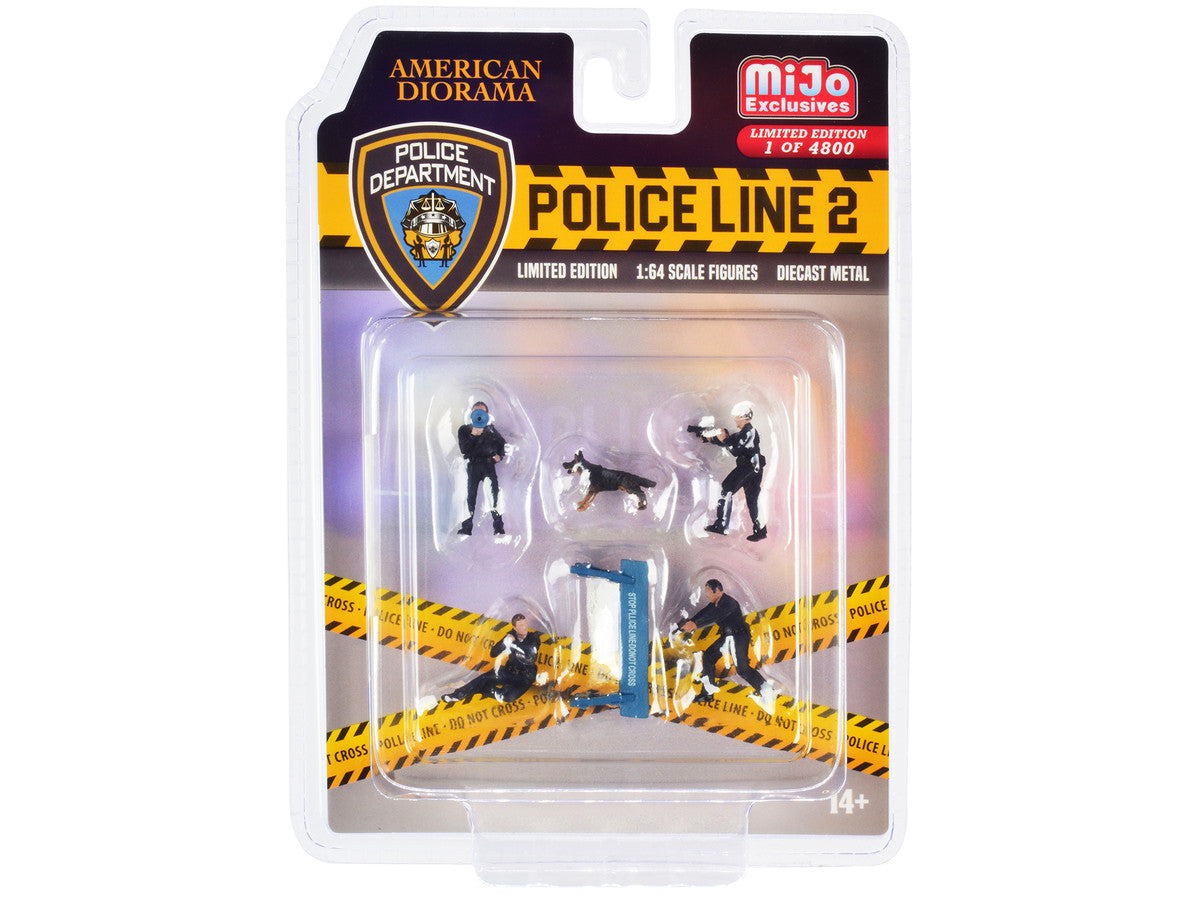 "Police Line 2" 6 piece Diecast Set (4 Police Figures 1 Dog Figure and 1 Accessory) Limited Edition to 4800 pieces Worldwide for 1/64 Scale Models by American Diorama LuxuryLifeWay Online Store