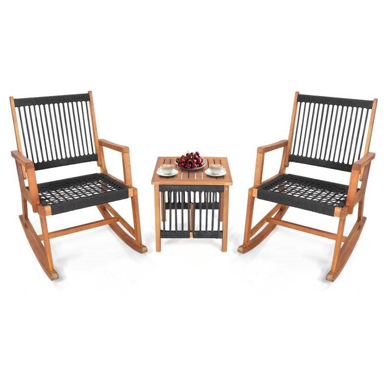 3 Piece Outdoor Wood Patio Furniture Rocking Chair Table Bistro Set LuxuryLifeWay Online Store