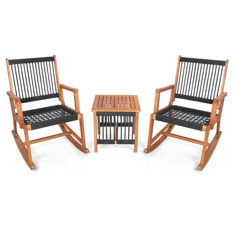 3 Piece Outdoor Wood Patio Furniture Rocking Chair Table Bistro Set LuxuryLifeWay Online Store