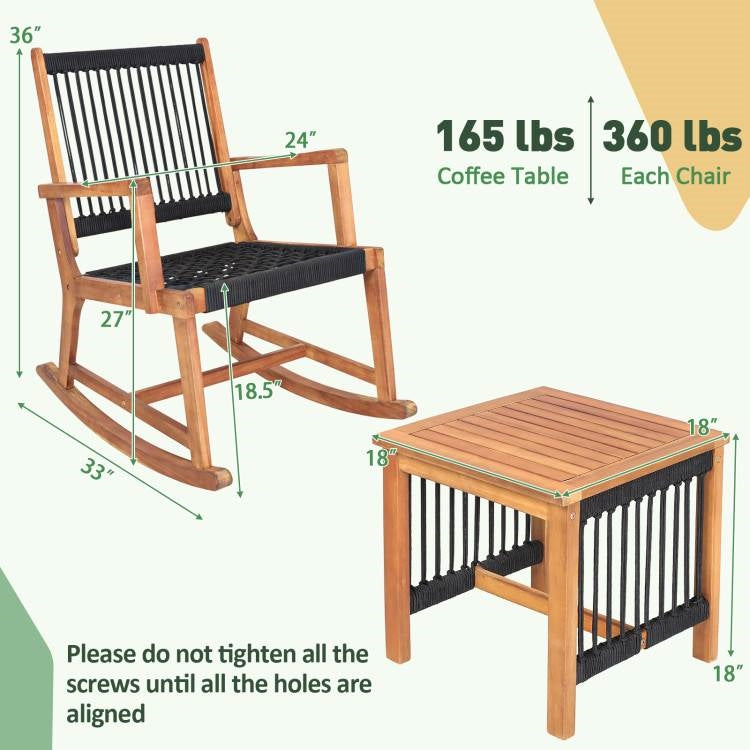 3 Piece Outdoor Wood Patio Furniture Rocking Chair Table Bistro Set LuxuryLifeWay Online Store