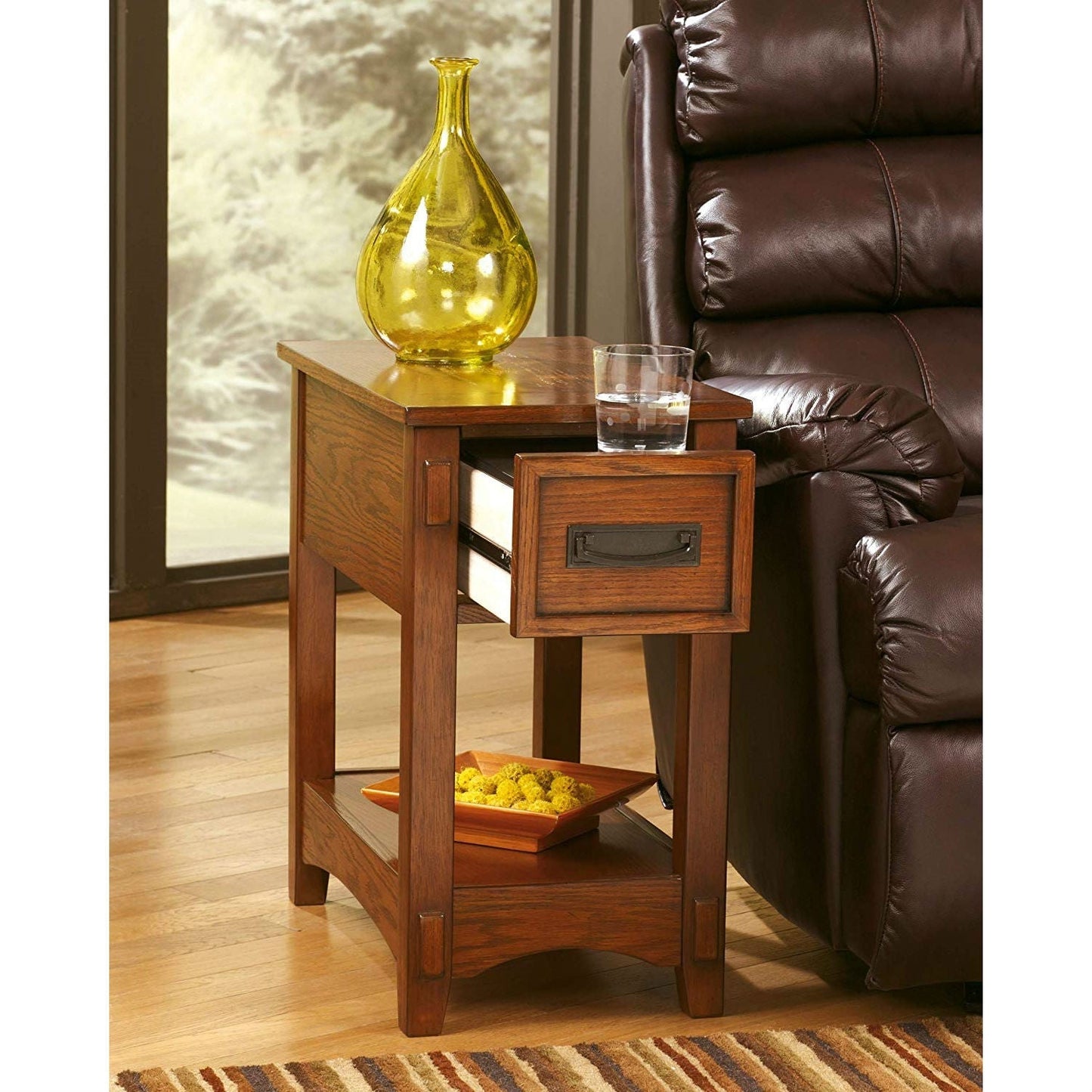 Mission Style 1-Drawer End Table Nightstand in Brown Wood Finish LuxuryLifeWay Online Store