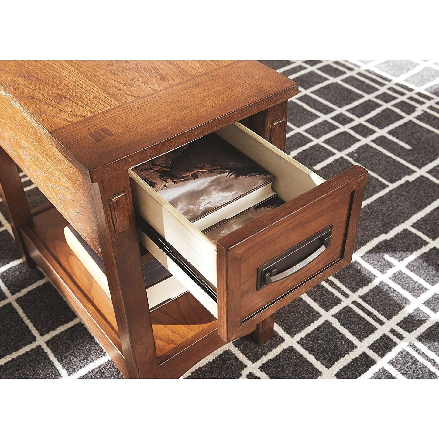 Mission Style 1-Drawer End Table Nightstand in Brown Wood Finish LuxuryLifeWay Online Store