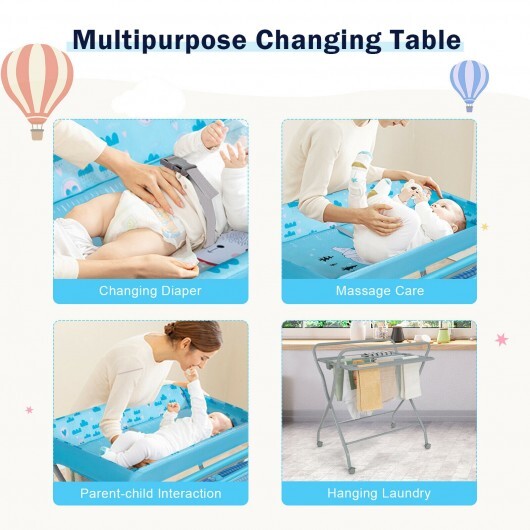 Baby Changing Table with Safety Belt and 4-side Defence-Gray LuxuryLifeWay Online Store