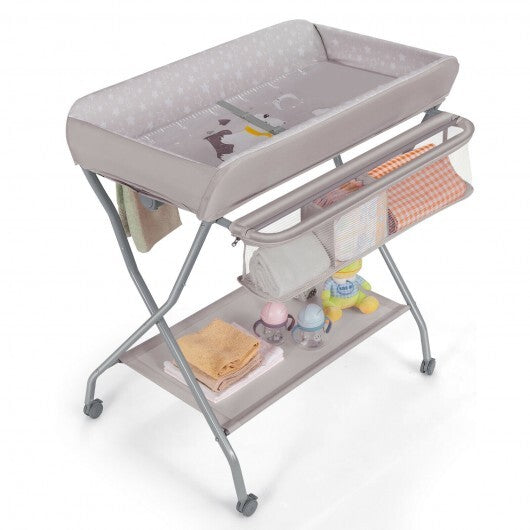 Baby Changing Table with Safety Belt and 4-side Defence-Gray LuxuryLifeWay Online Store