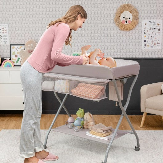 Baby Changing Table with Safety Belt and 4-side Defence-Gray LuxuryLifeWay Online Store